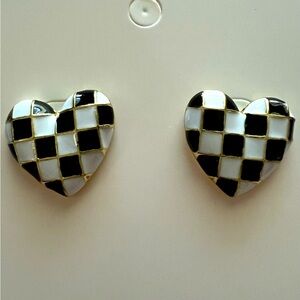 Plaid Pattern Heart Design Earrings